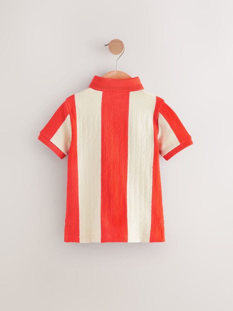 Red/White Stripe 100% Cotton Short Sleeve Textured Polo Shirt (3mths-7yrs) - Image 6 of 8
