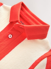 Red/White Stripe 100% Cotton Short Sleeve Textured Polo Shirt (3mths-7yrs) - Image 7 of 8