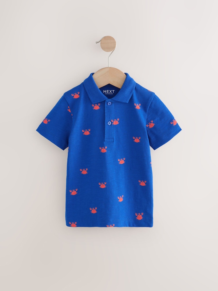 Cobalt Blue 100% Cotton Short Sleeve All-Over-Print Polo Shirt (3mths-7yrs) - Image 1 of 4