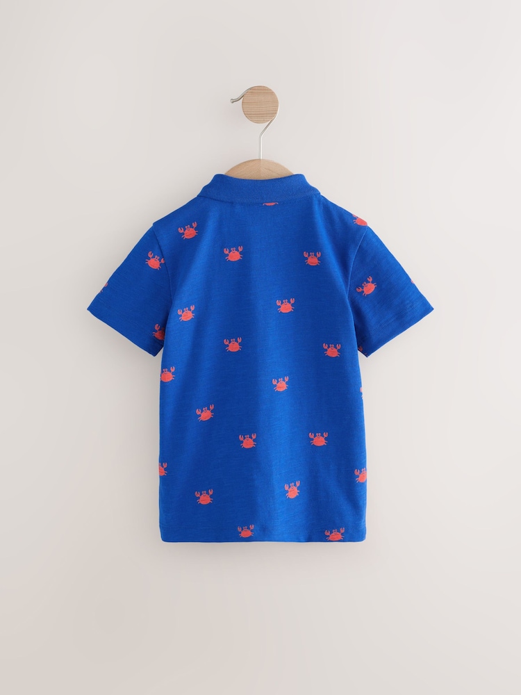 Cobalt Blue 100% Cotton Short Sleeve All-Over-Print Polo Shirt (3mths-7yrs) - Image 2 of 4