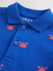 Cobalt Blue 100% Cotton Short Sleeve All-Over-Print Polo Shirt (3mths-7yrs) - Image 4 of 4