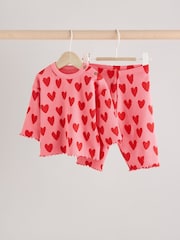 Red/Pink Heart Print Baby Top and Wide Leg Trousers 2 Piece Set - Image 1 of 11