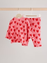 Red/Pink Heart Print Baby Top and Wide Leg Trousers 2 Piece Set - Image 2 of 11