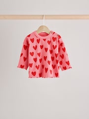 Red/Pink Heart Print Baby Top and Wide Leg Trousers 2 Piece Set - Image 3 of 11