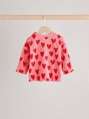 Red/Pink Heart Print Baby Top and Wide Leg Trousers 2 Piece Set - Image 5 of 11