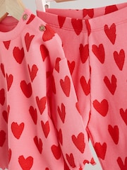 Red/Pink Heart Print Baby Top and Wide Leg Trousers 2 Piece Set - Image 7 of 11