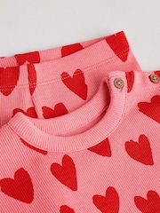 Red/Pink Heart Print Baby Top and Wide Leg Trousers 2 Piece Set - Image 8 of 11