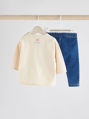 Cream/Blue Character Baby Long Sleeve Top and Leggings Set - Image 4 of 10