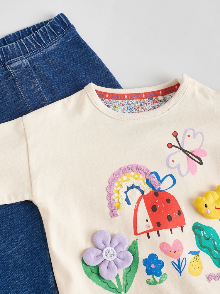 Cream/Blue Character Baby Long Sleeve Top and Leggings Set - Image 8 of 10