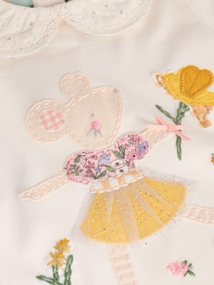 White/Yellow Floral Mouse Baby Long Sleeve Top and Leggings Set - Image 10 of 11