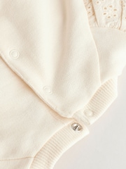 Cream/ Tan Flower Print 2 Piece Baby Sweat Top & Trouser Set - Image 10 of 11