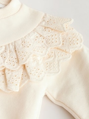 Cream/ Tan Flower Print 2 Piece Baby Sweat Top & Trouser Set - Image 11 of 11