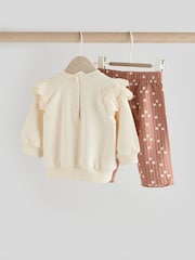 Cream/ Tan Flower Print 2 Piece Baby Sweat Top & Trouser Set - Image 2 of 11
