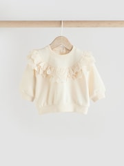 Cream/ Tan Flower Print 2 Piece Baby Sweat Top & Trouser Set - Image 3 of 11
