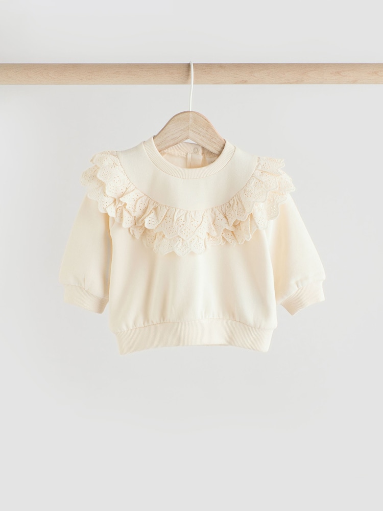 Cream/ Tan Flower Print 2 Piece Baby Sweat Top & Trouser Set - Image 3 of 11