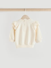 Cream/ Tan Flower Print 2 Piece Baby Sweat Top & Trouser Set - Image 4 of 11