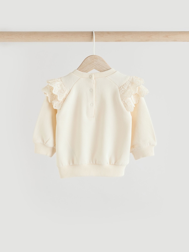 Cream/ Tan Flower Print 2 Piece Baby Sweat Top & Trouser Set - Image 4 of 11