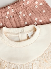 Cream/ Tan Flower Print 2 Piece Baby Sweat Top & Trouser Set - Image 8 of 11