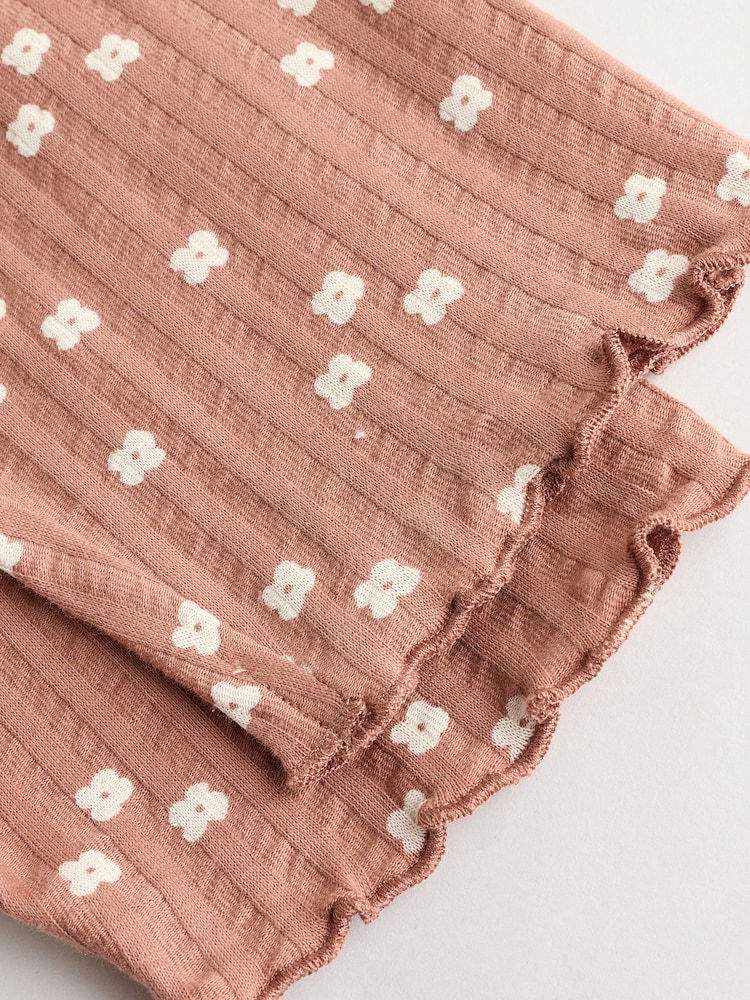 Cream/ Tan Flower Print 2 Piece Baby Sweat Top & Trouser Set - Image 9 of 11