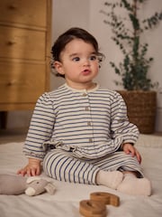 Navy/ White Stripe Frill Hem Baby Sweat Jumper & Trousers Set - Image 1 of 11