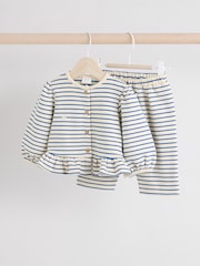 Navy/ White Stripe Frill Hem Baby Sweat Jumper & Trousers Set - Image 2 of 11