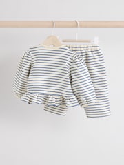 Navy/ White Stripe Frill Hem Baby Sweat Jumper & Trousers Set - Image 3 of 11