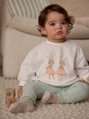 White/Green Fairy Bunnys Sweater and Leggings Set - Image 1 of 2