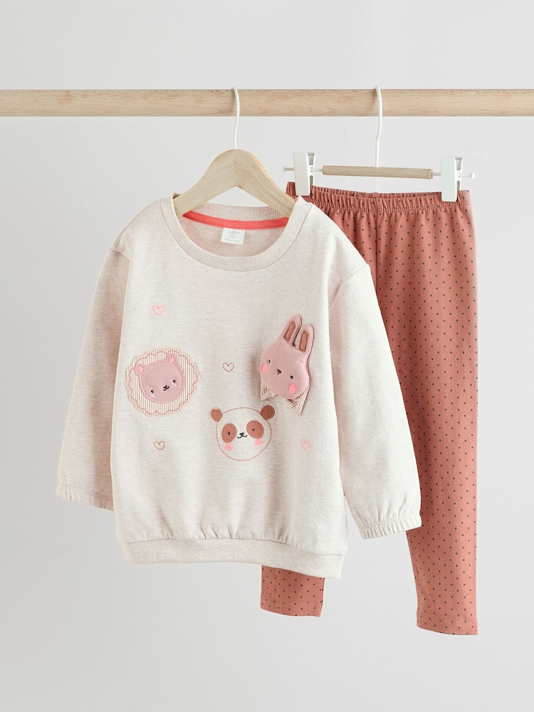 Tan Brown Wadded Character Sweater and Leggings Set - Image 1 of 11