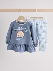 Navy Blue Gingham Bunny Baby Long Sleeve Top and Leggings Set - Image 1 of 10