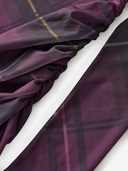 Purple Tartan Print Long Sleeve Ruched Side Mesh Top - Image 8 of 9