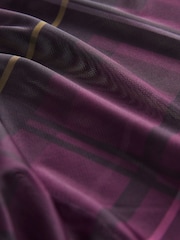 Purple Tartan Print Long Sleeve Ruched Side Mesh Top - Image 9 of 9