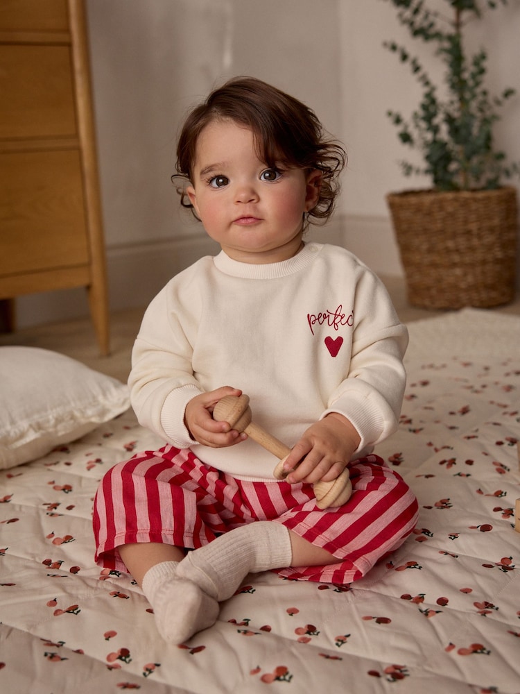 Red/White Stripe & Hearts 100% Cotton Baby Sweat Top & Trousers Set 2 Piece - Image 1 of 14
