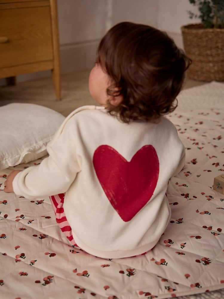 Red/White Stripe & Hearts 100% Cotton Baby Sweat Top & Trousers Set 2 Piece - Image 2 of 14