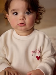 Red/White Stripe & Hearts 100% Cotton Baby Sweat Top & Trousers Set 2 Piece - Image 3 of 14