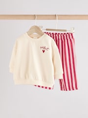 Red/White Stripe & Hearts 100% Cotton Baby Sweat Top & Trousers Set 2 Piece - Image 4 of 14