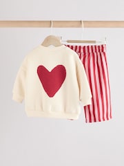 Red/White Stripe & Hearts 100% Cotton Baby Sweat Top & Trousers Set 2 Piece - Image 7 of 14