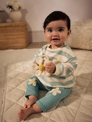 Green/ White Stripe Flower Sweater and Leggings Set - Image 1 of 16