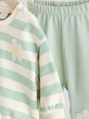 Green/ White Stripe Flower Sweater and Leggings Set - Image 11 of 16