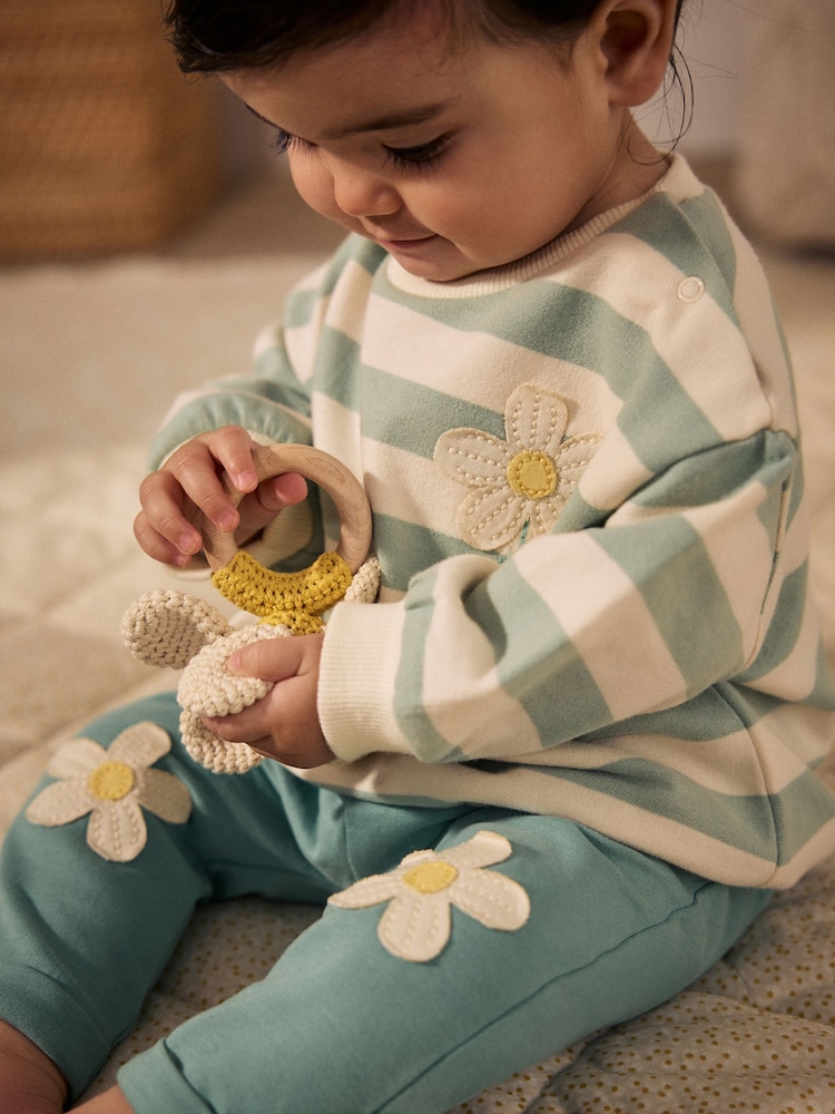 Green/ White Stripe Flower Sweater and Leggings Set - Image 2 of 16
