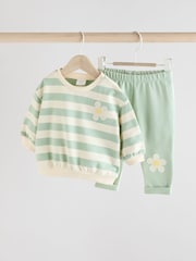 Green/ White Stripe Flower Sweater and Leggings Set - Image 5 of 16