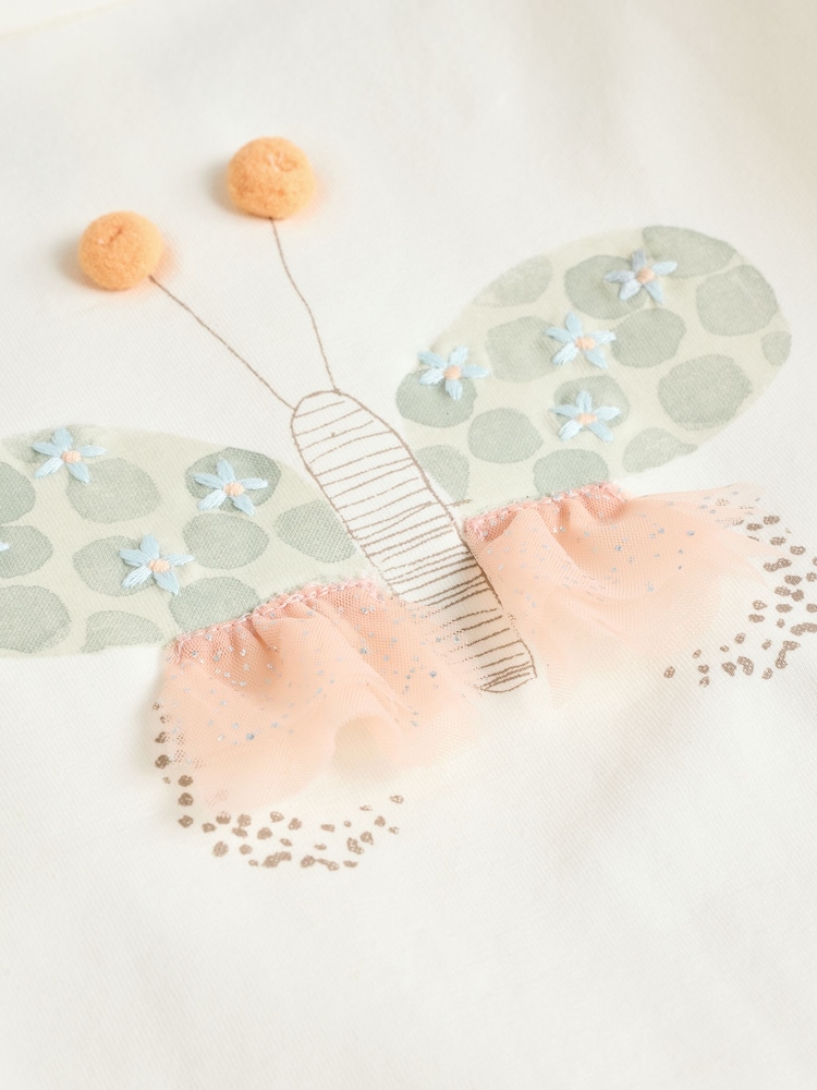 White and Sage Green Butterfly Baby Long Sleeve Top and Leggings Set - Image 10 of 12