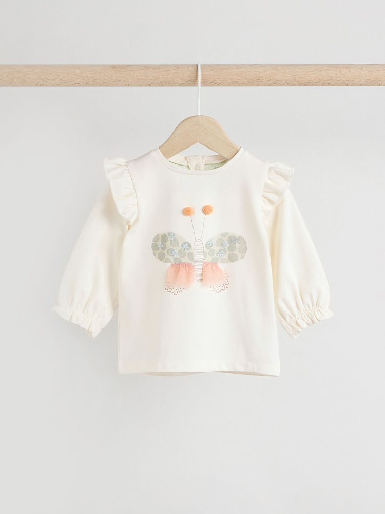 White and Sage Green Butterfly Baby Long Sleeve Top and Leggings Set - Image 3 of 12