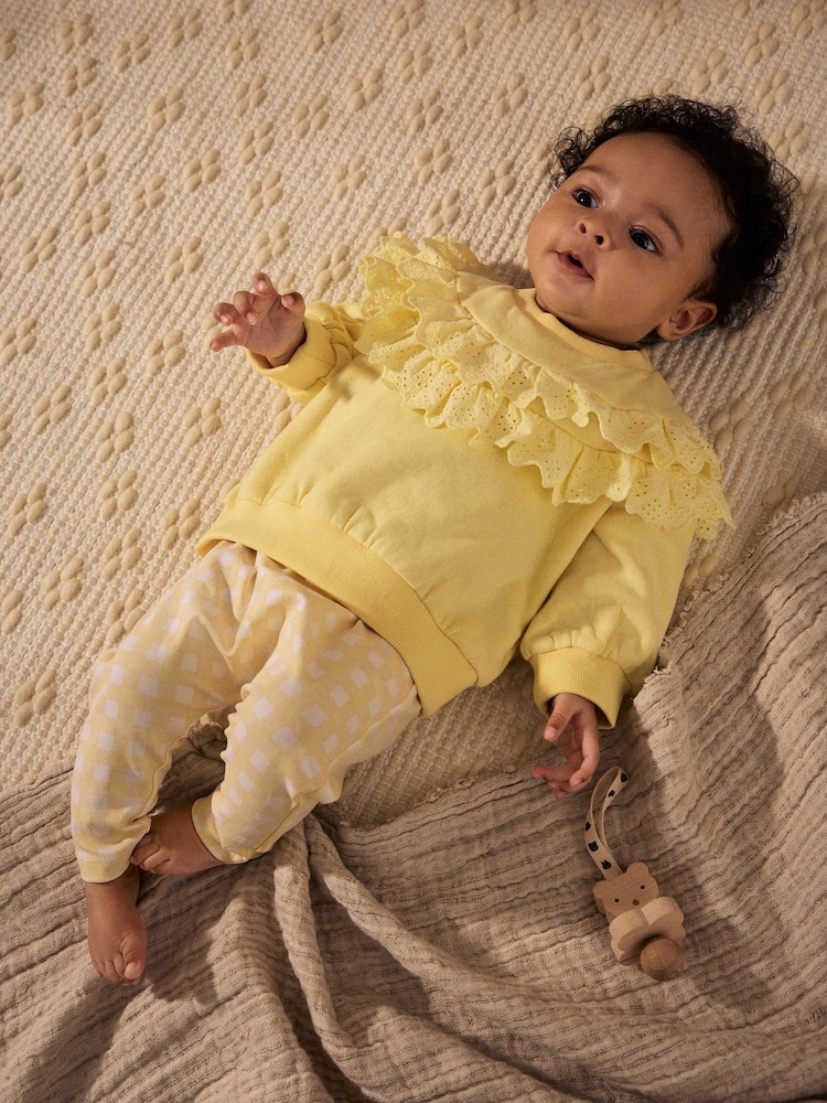 Gelb mit Vichy-Karos - Baby-Sweat-Top und Leggings im Set - Bild 2 von 13 Gelb mit Vichy-Karos - Baby-Sweat-Top und Leggings im Set - Bild 2 von 13