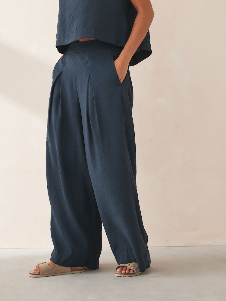 Navy Pull On Wide Leg Trousers - Image 1 of 5