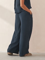 Navy Pull On Wide Leg Trousers - Image 2 of 5
