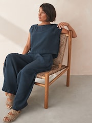 Navy Short Sleeve Boxy Top - Image 1 of 5