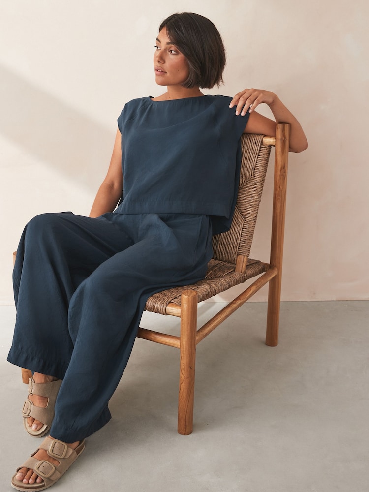 Navy Short Sleeve Boxy Top - Image 1 of 5