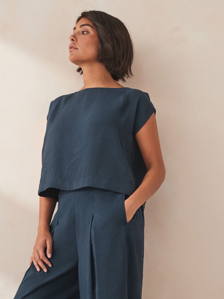 Navy Short Sleeve Boxy Top - Image 2 of 5