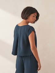 Navy Short Sleeve Boxy Top - Image 3 of 5