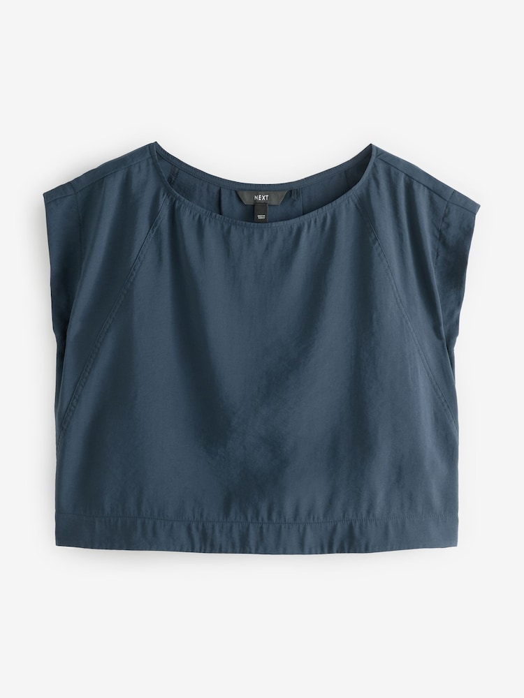 Navy Short Sleeve Boxy Top - Image 5 of 5